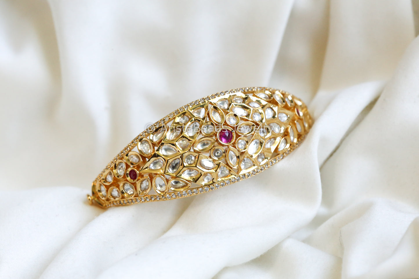 Uncut Foil Kundan Bracelet - Ruby