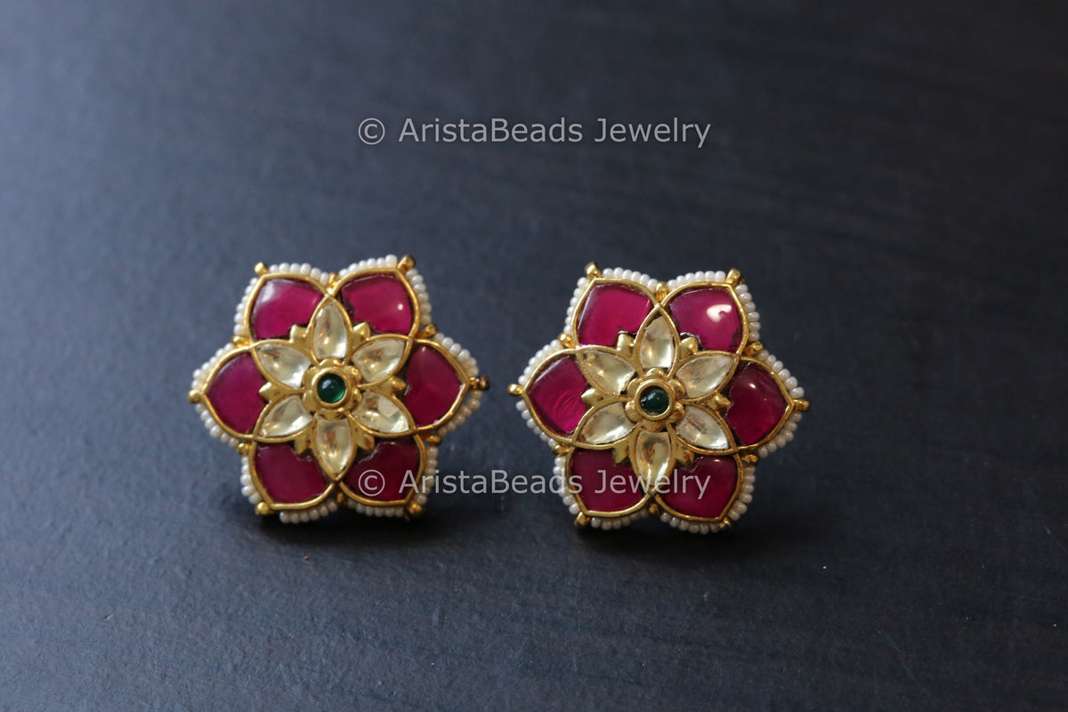 Pachi Kundan Studs - Ruby