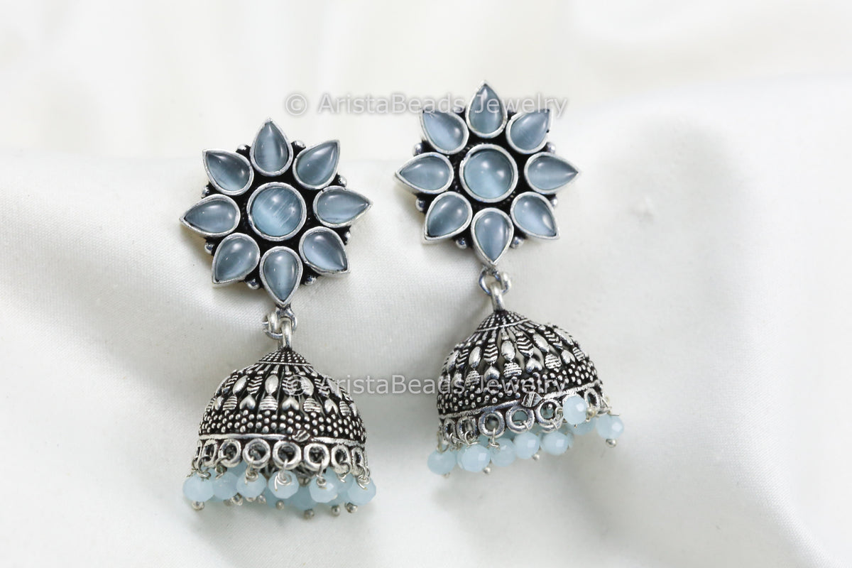 Oxidized Jhumka  - Light Blue