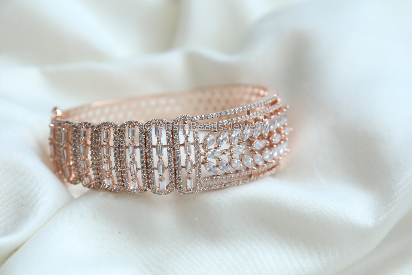 Premium Rose Gold Finish Micro CZ Bangle (Openable)
