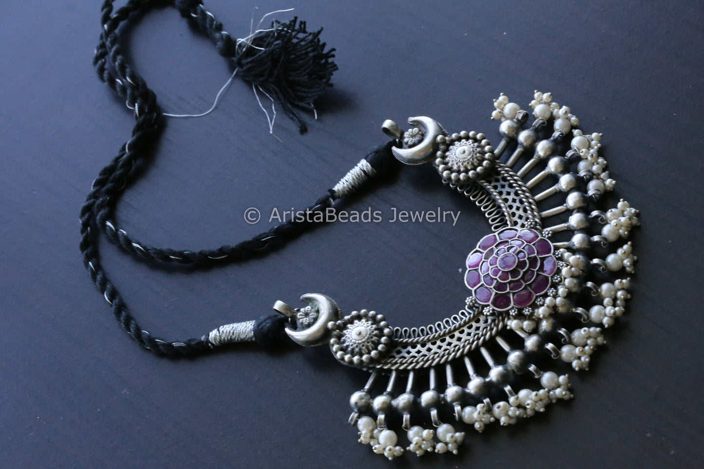 Large Pendant In Black Dori - Ruby Motif