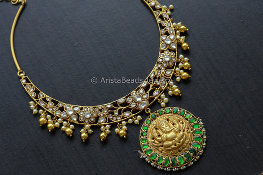 Jadau Kundan Ganesha Hasli Necklace