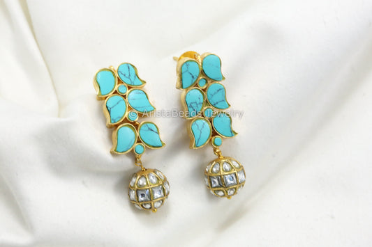 Jadau Kundan Earrings -Turquoise Clear