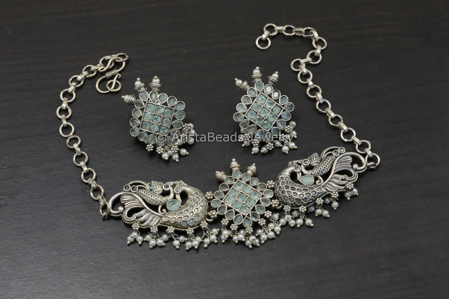 Silver Tone Brass Choker Set - Mint