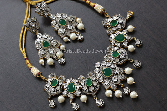 Victorian Next To Real Polki Necklace Set