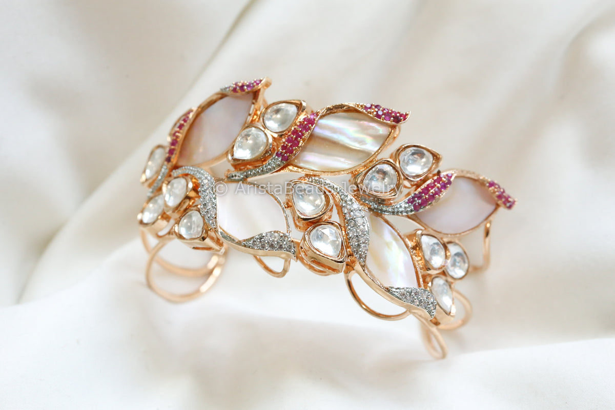 MOP, CZ & Kundan Gold Bracelet (Adjustable)
