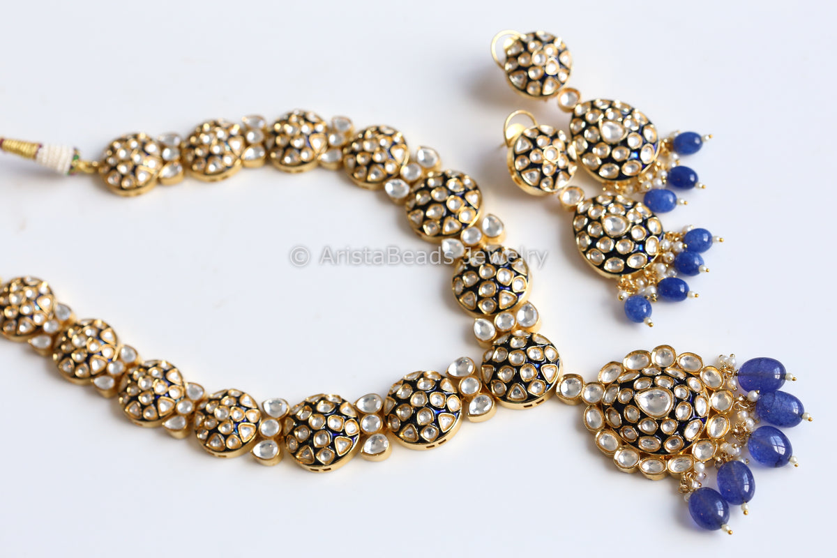 Premium Uncut Foil Kundan Polki & Enamel Set -Blue