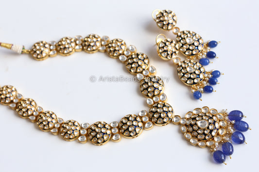 Premium Uncut Foil Kundan Polki & Enamel Set -Blue