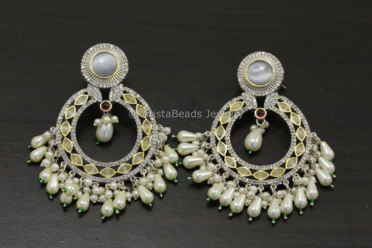Dual Tone CZ & Pota Stone Chandbaali - Lemon