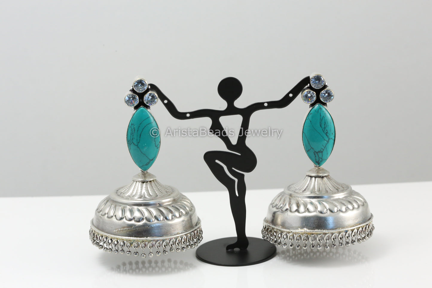 Jumbo Large Jhumka - Turquoise Clear