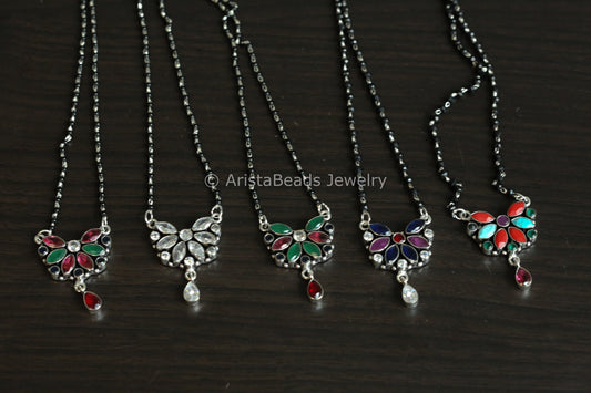 Black Bead Silver Look Necklace - Style 2