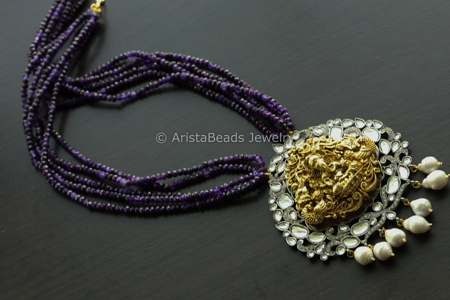 Victorian Kundan CZ Necklace - Purple