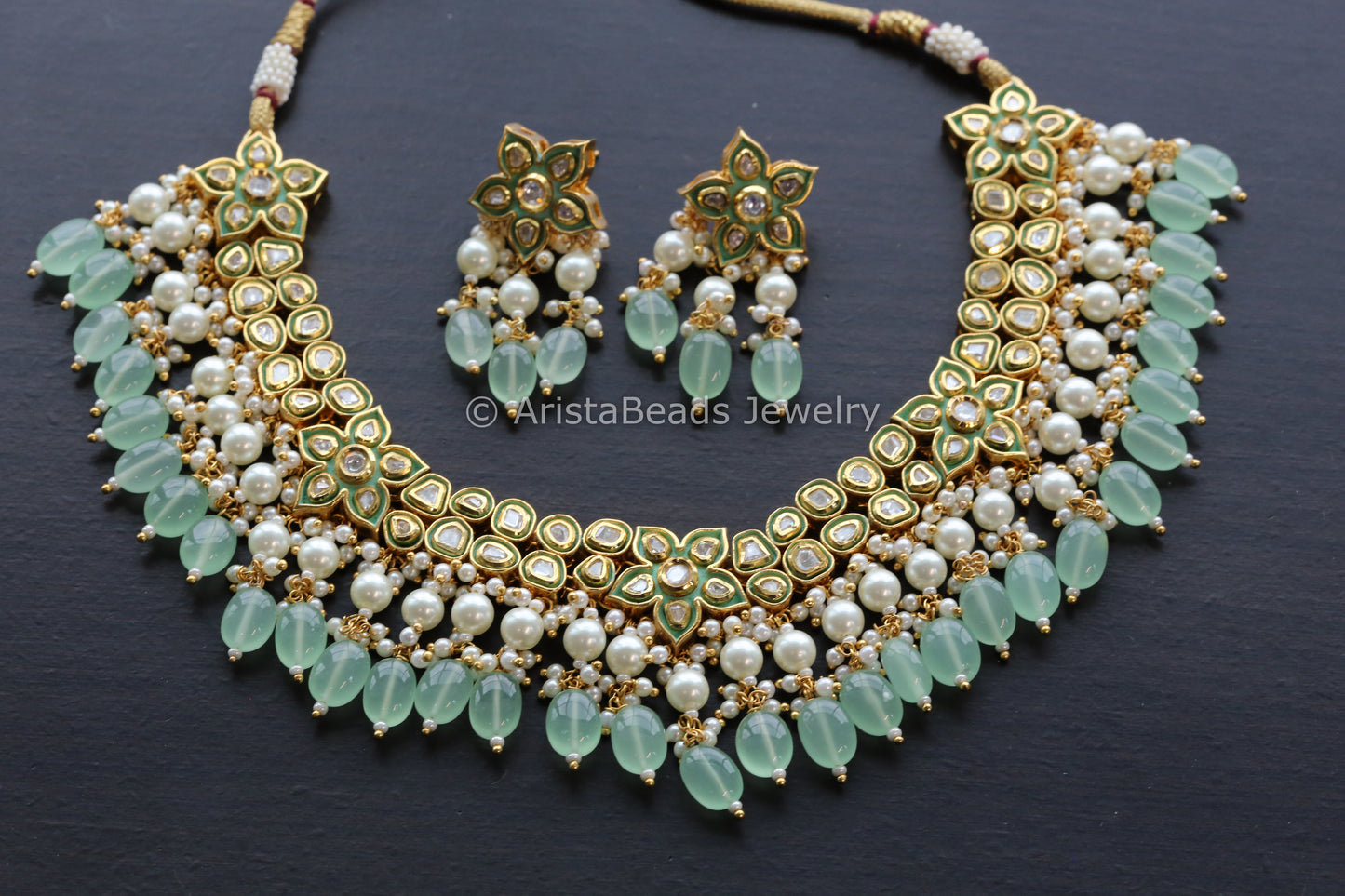 Premium Uncut Foil Kundan Polki & Enamel Set -Mint