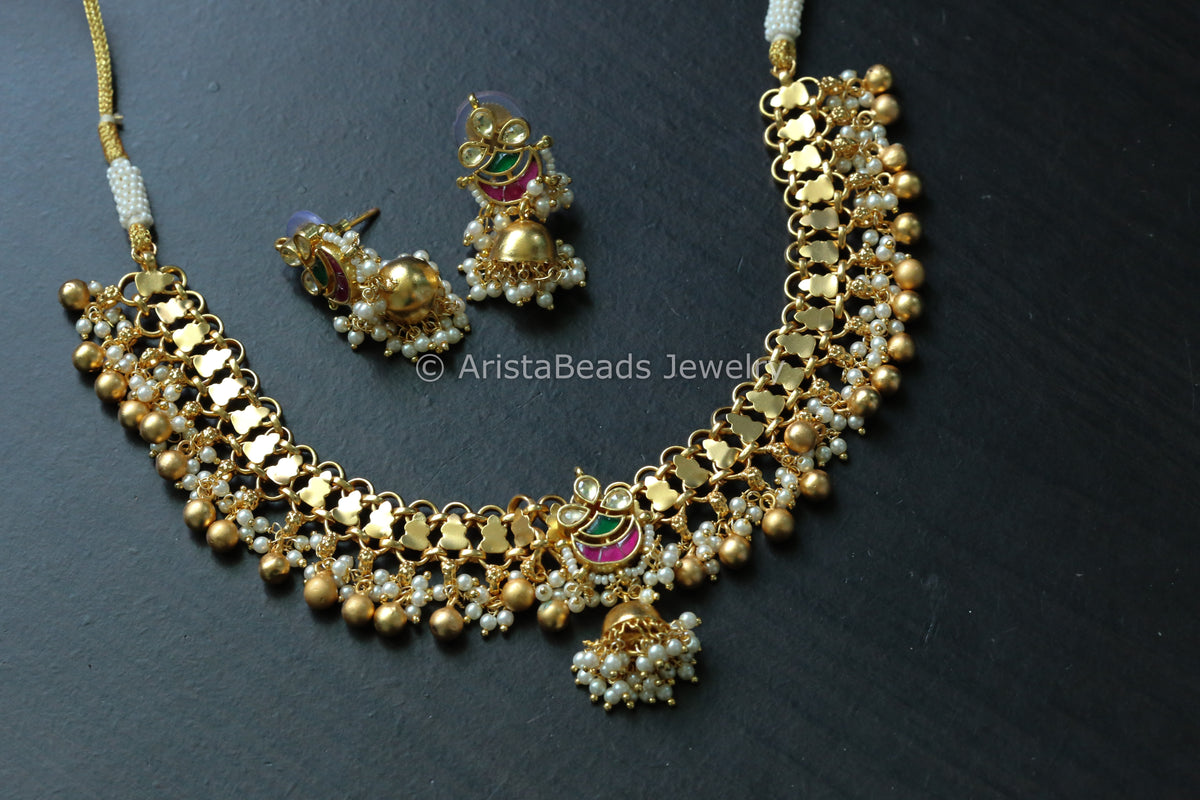 Next To Real Gold Dainty Pachi Kundan Set