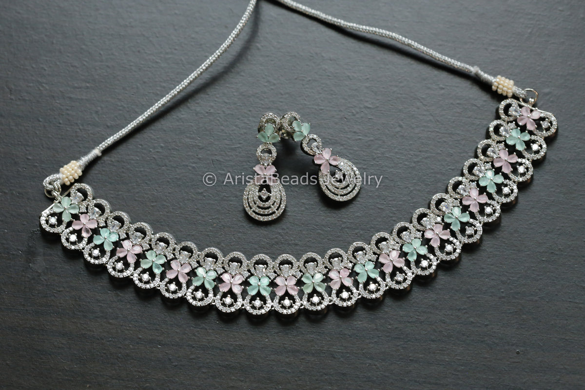 Premium Quality Pastel Color CZ Necklace Set