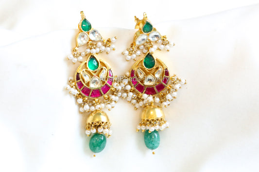 Cute Pachi Kundan Chand Jhumka