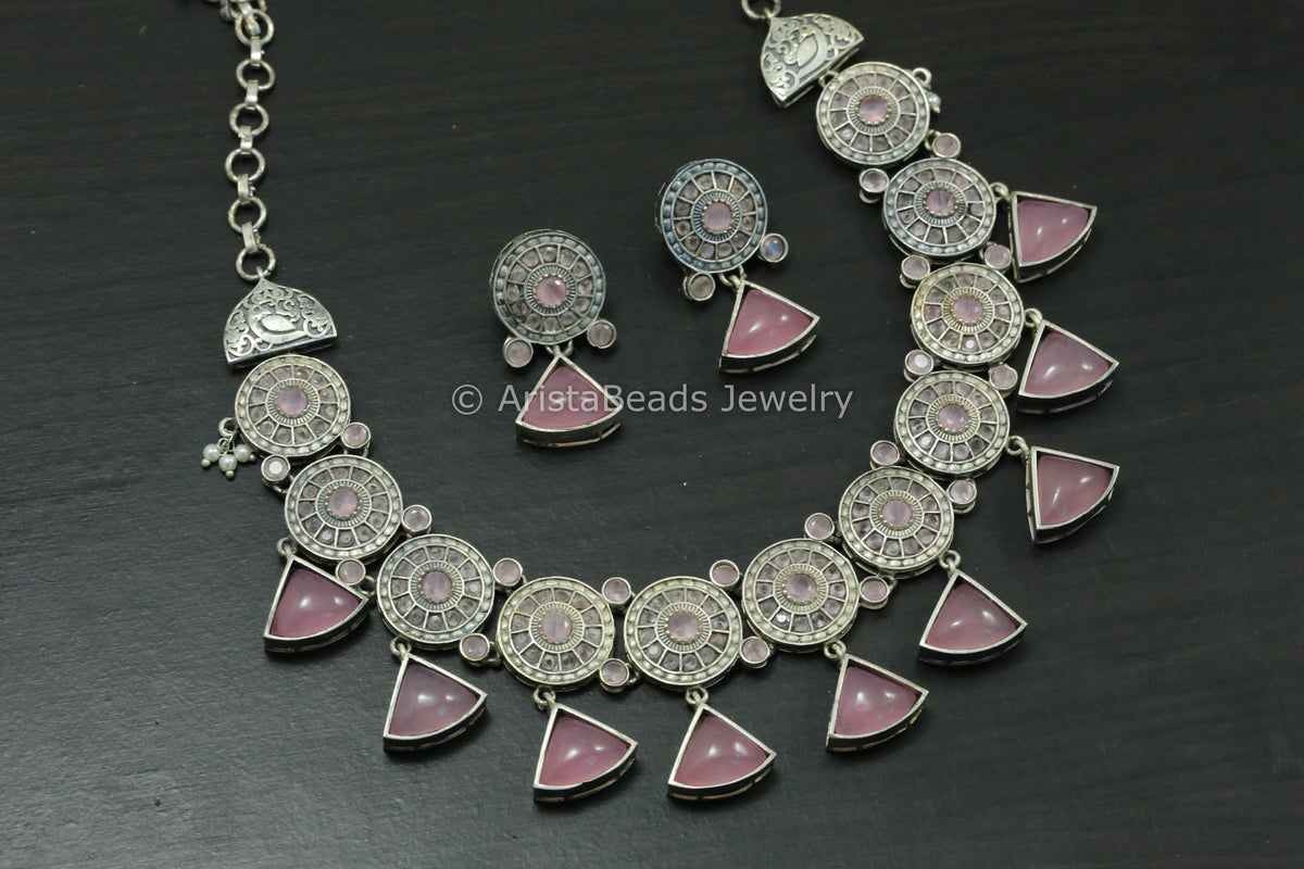 Pink CZ & Monalisa Necklace Set