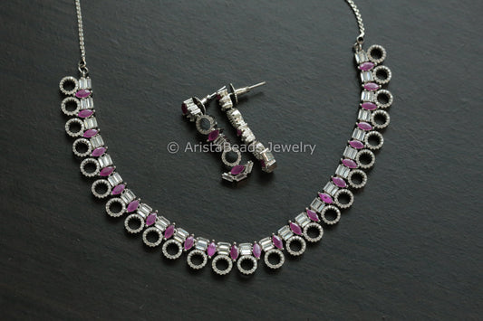 Dainty Fine CZ Necklace Set - Ruby