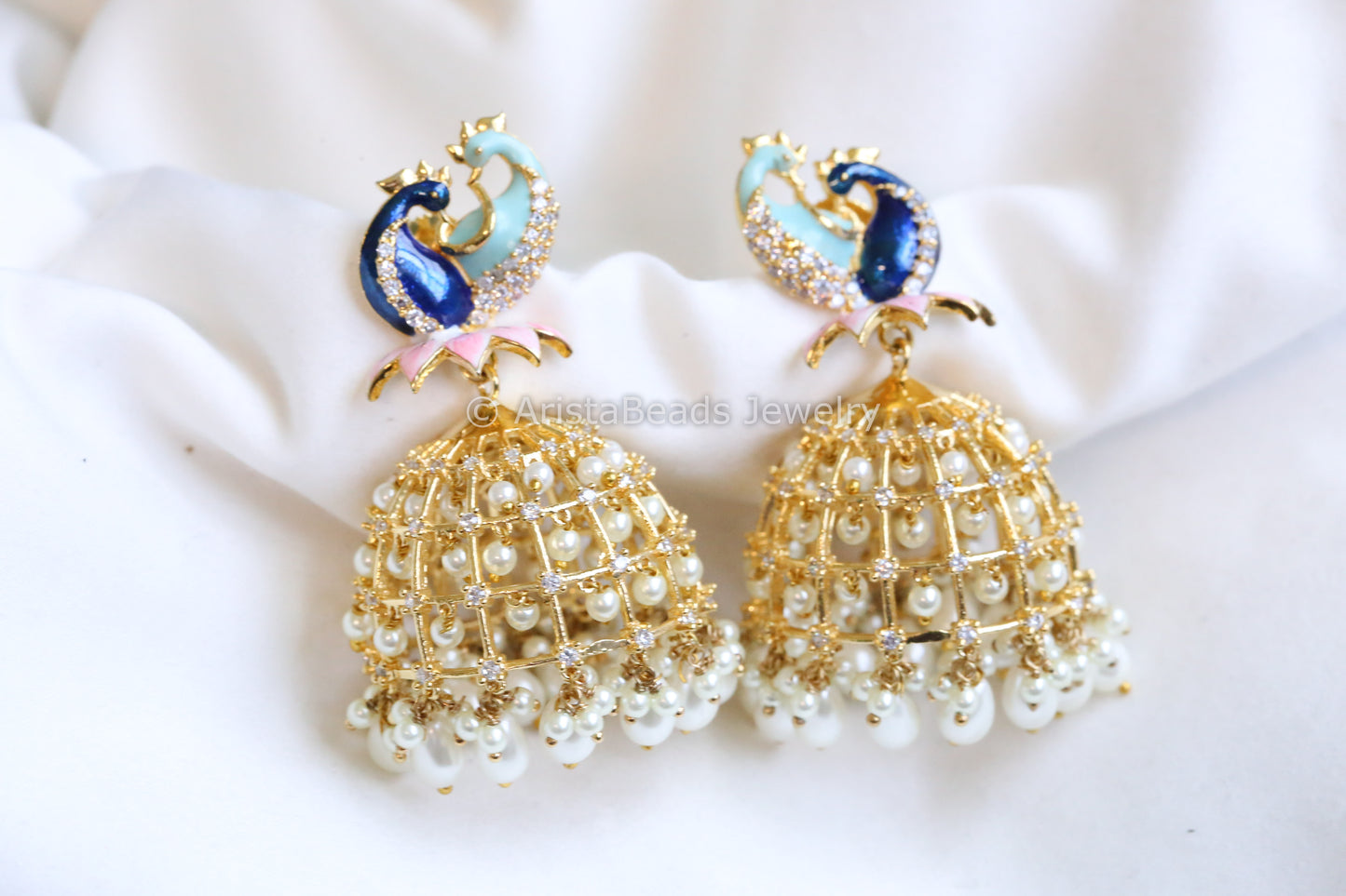 Enamel CZ Pearl Jhumka