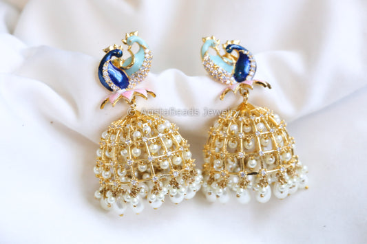 Enamel CZ Pearl Jhumka