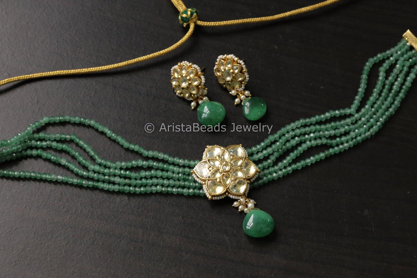 Dainty Pachi Kundan Choker Set - Clear Green