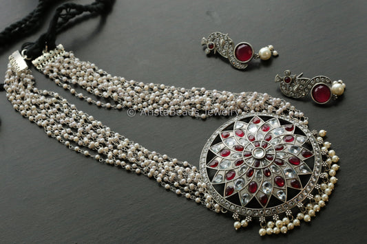 Ruby Clear Oxidized Necklace Set