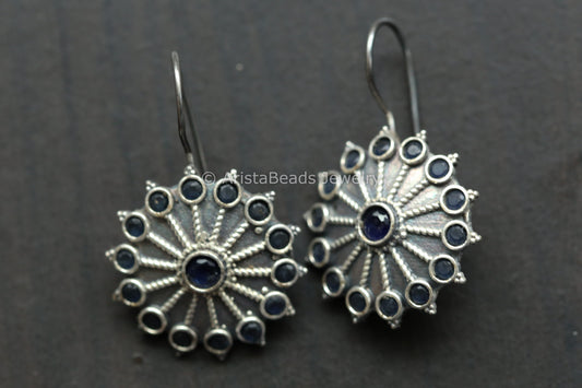 Silver Look Hook Earrings - Blue