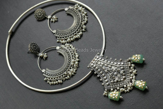Tribal Hasli Necklace Set - Mint Green