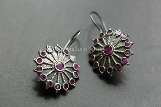 Silver Look Hook Earrings - Ruby