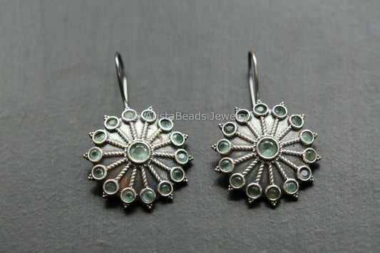 Silver Look Hook Earrings - Mint Green