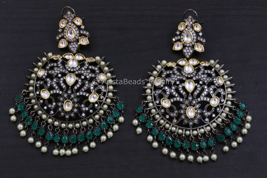 Victorian Kundan Chandbaali - Emerald