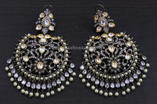 Victorian Kundan Chandbaali - Clear