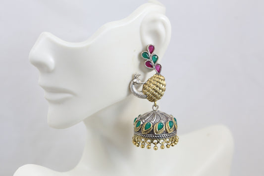 Green Ruby Dual Tone Jhumka
