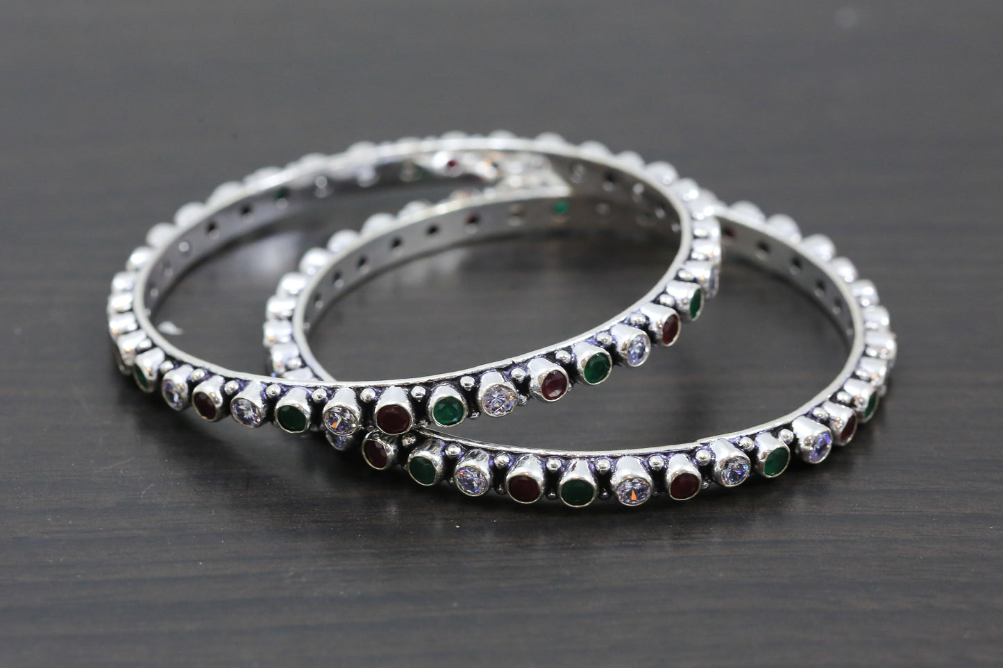 Silver Oxidized CZ Bangles -Multicolor