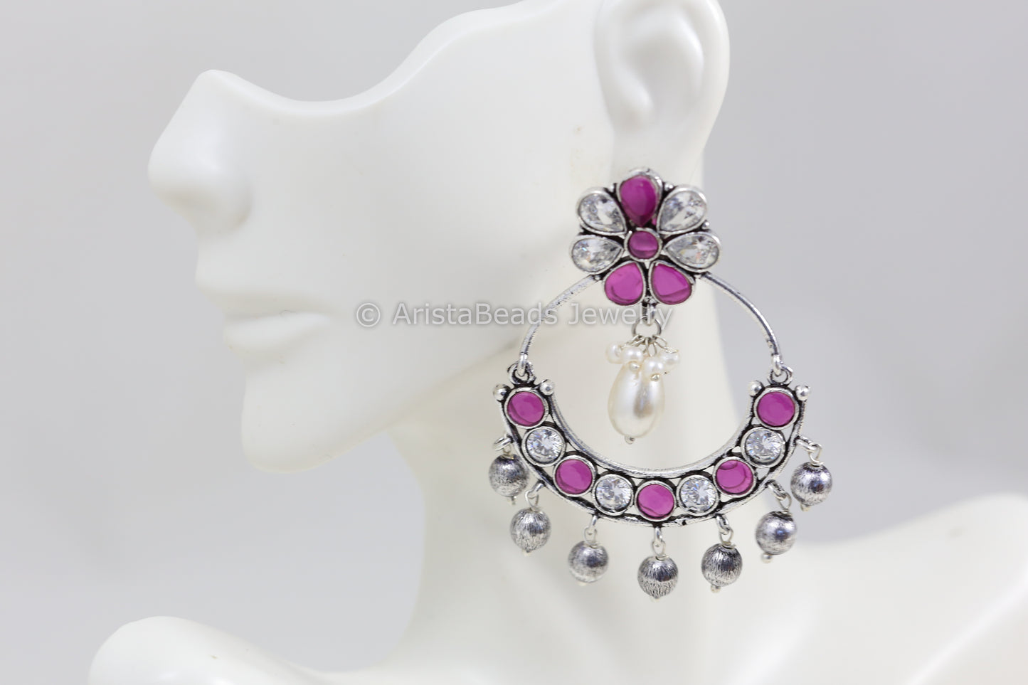 Ruby White Stone Chandbaali