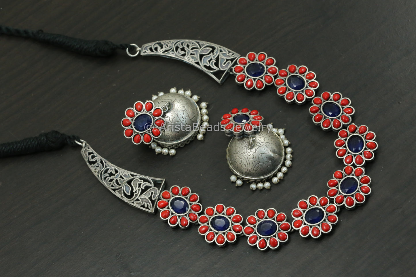 Coral Blue AD Hasli Necklace Set