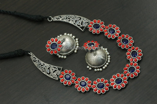 Coral Blue AD Hasli Necklace Set