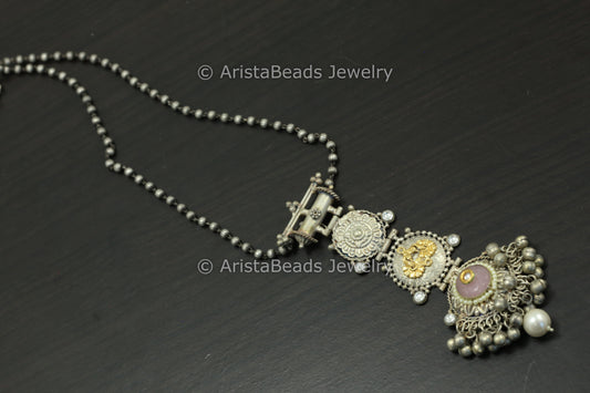 Silver Look Alike Necklace - Pink