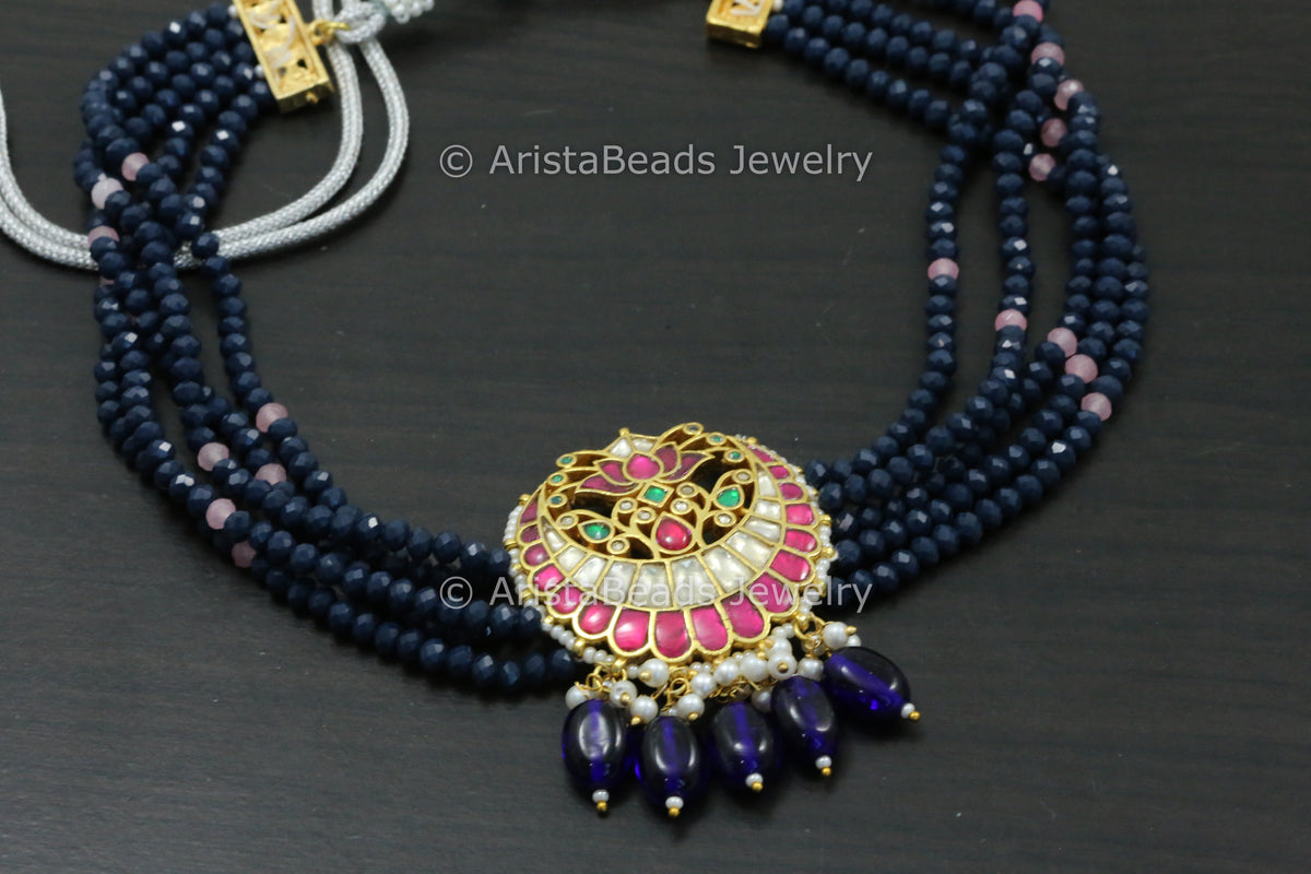 Pachi Kundan Necklace -Dark Blue