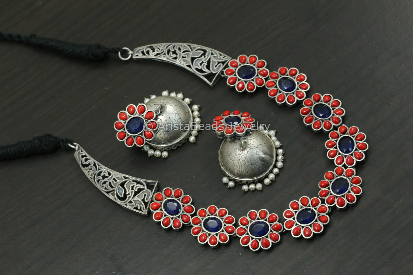 Coral Blue AD Hasli Necklace Set