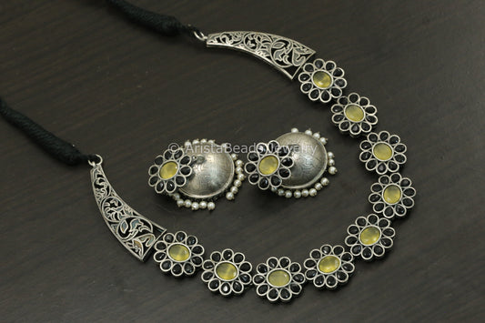 Yellow Black AD Hasli Necklace Set