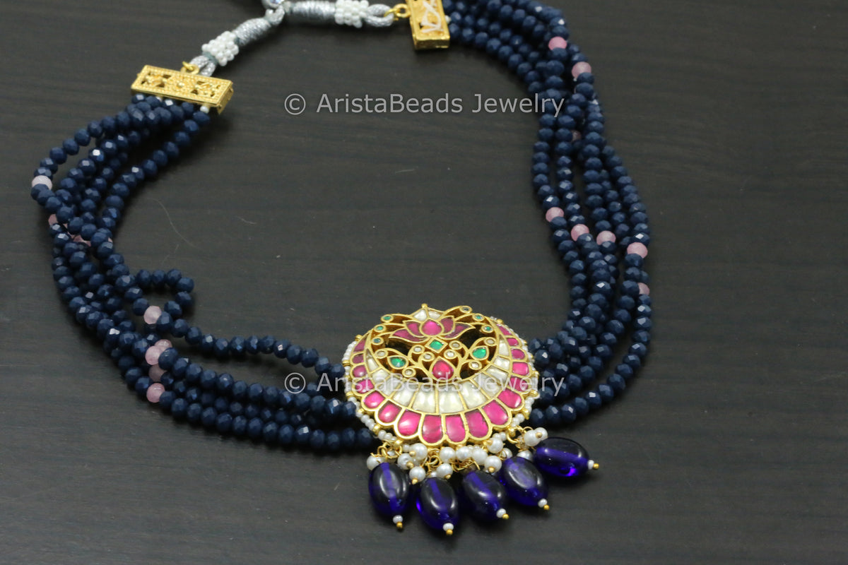Pachi Kundan Necklace -Dark Blue