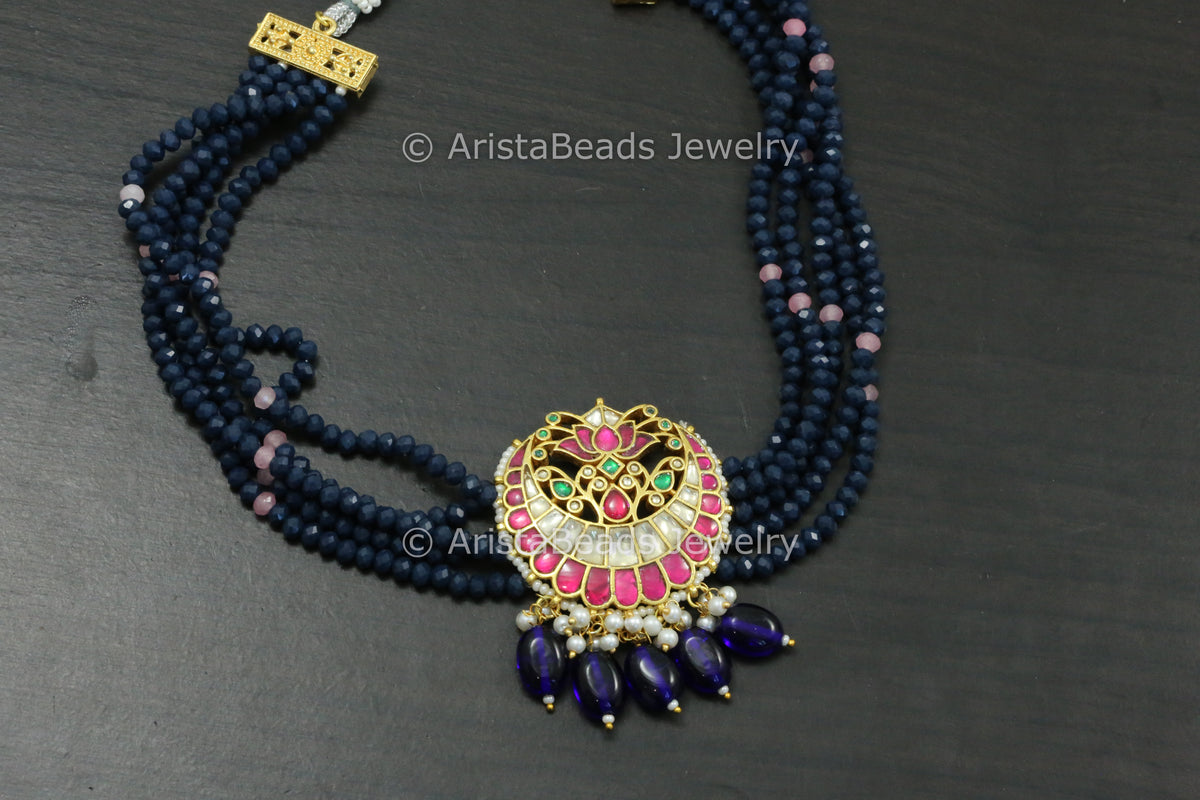 Pachi Kundan Necklace -Dark Blue