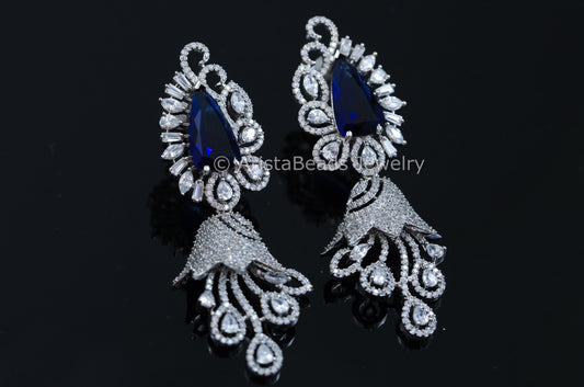 Contemporary Silver Finish Blue Earrings