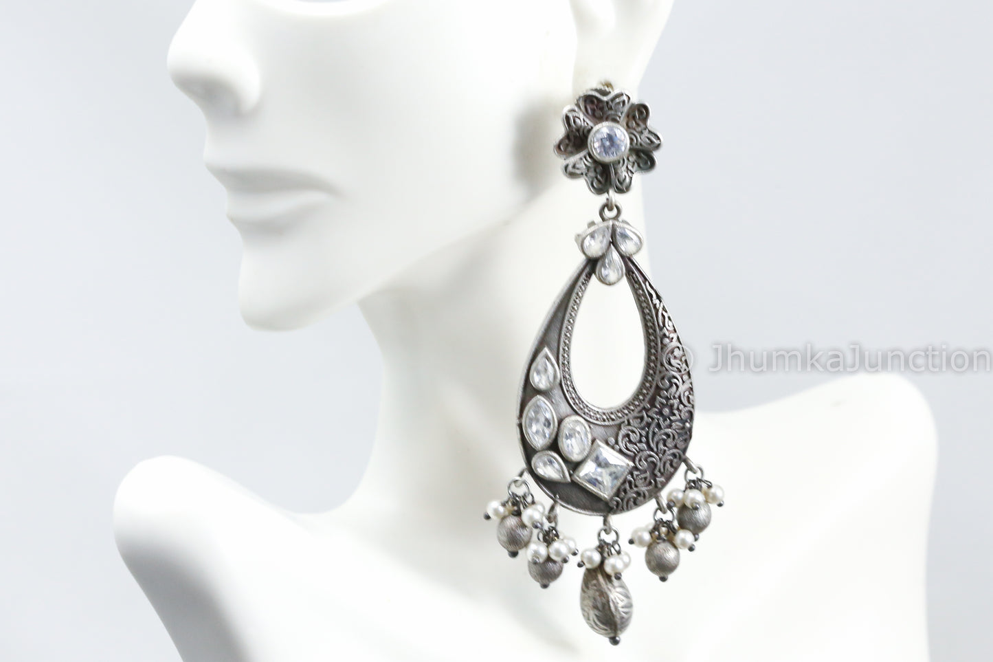 Large CZ Stone Oval Chandbaali - Clear