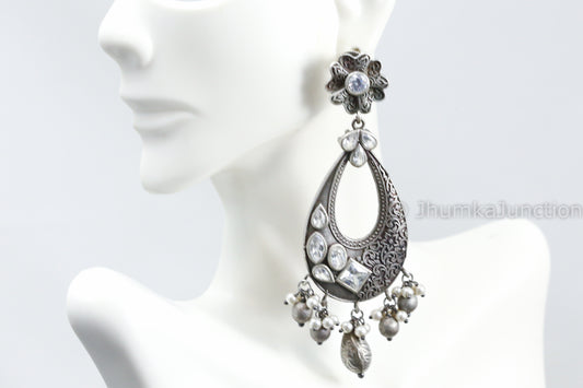 Large CZ Stone Oval Chandbaali - Clear