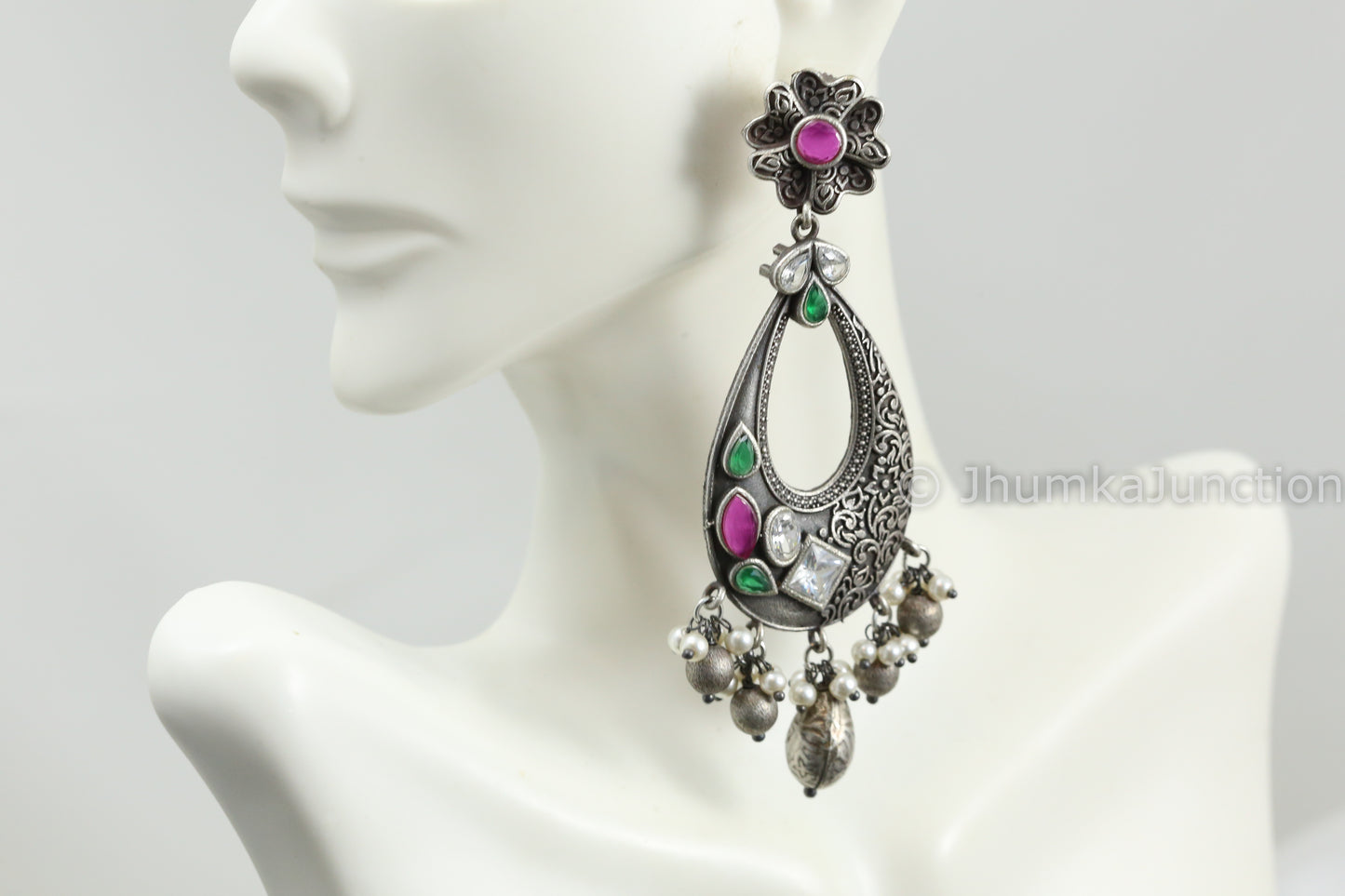 Large CZ Stone Oval Chandbaali - Multicolor