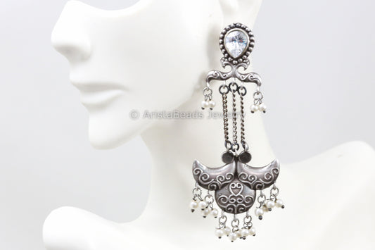 Silver Look Tassel Green Earrings