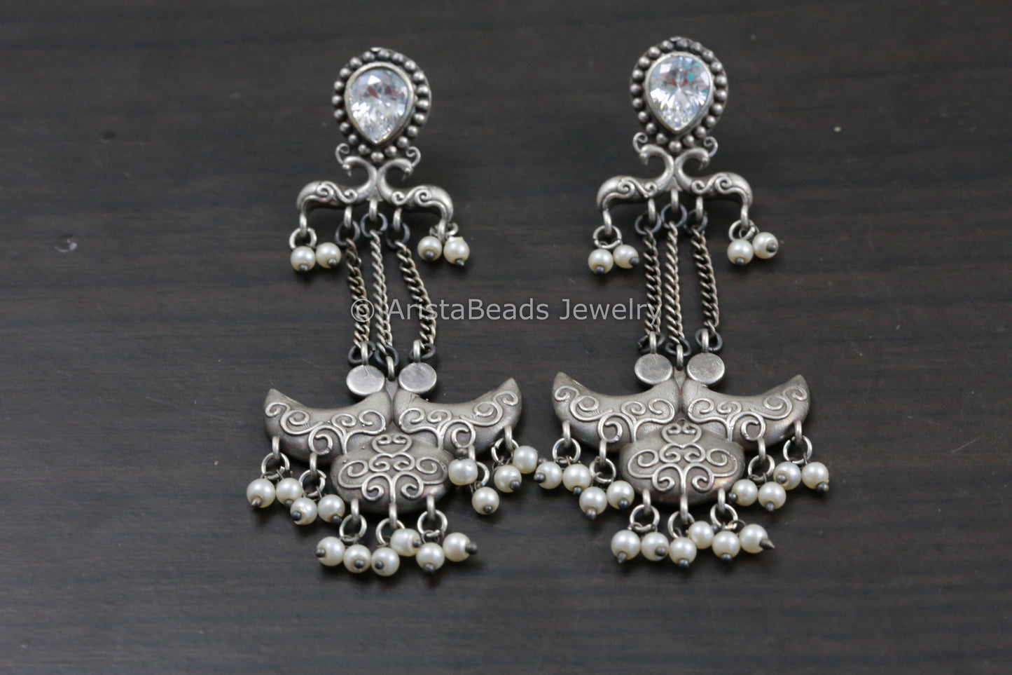 Silver Look Tassel Green Earrings