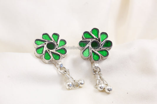 Silver Look Real Glass Stud - Green